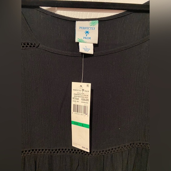 NWT Perfectly Palm Size L Black Flowy Pom Pom Sleeve Pullover Sundress Coverup - Picture 6 of 8